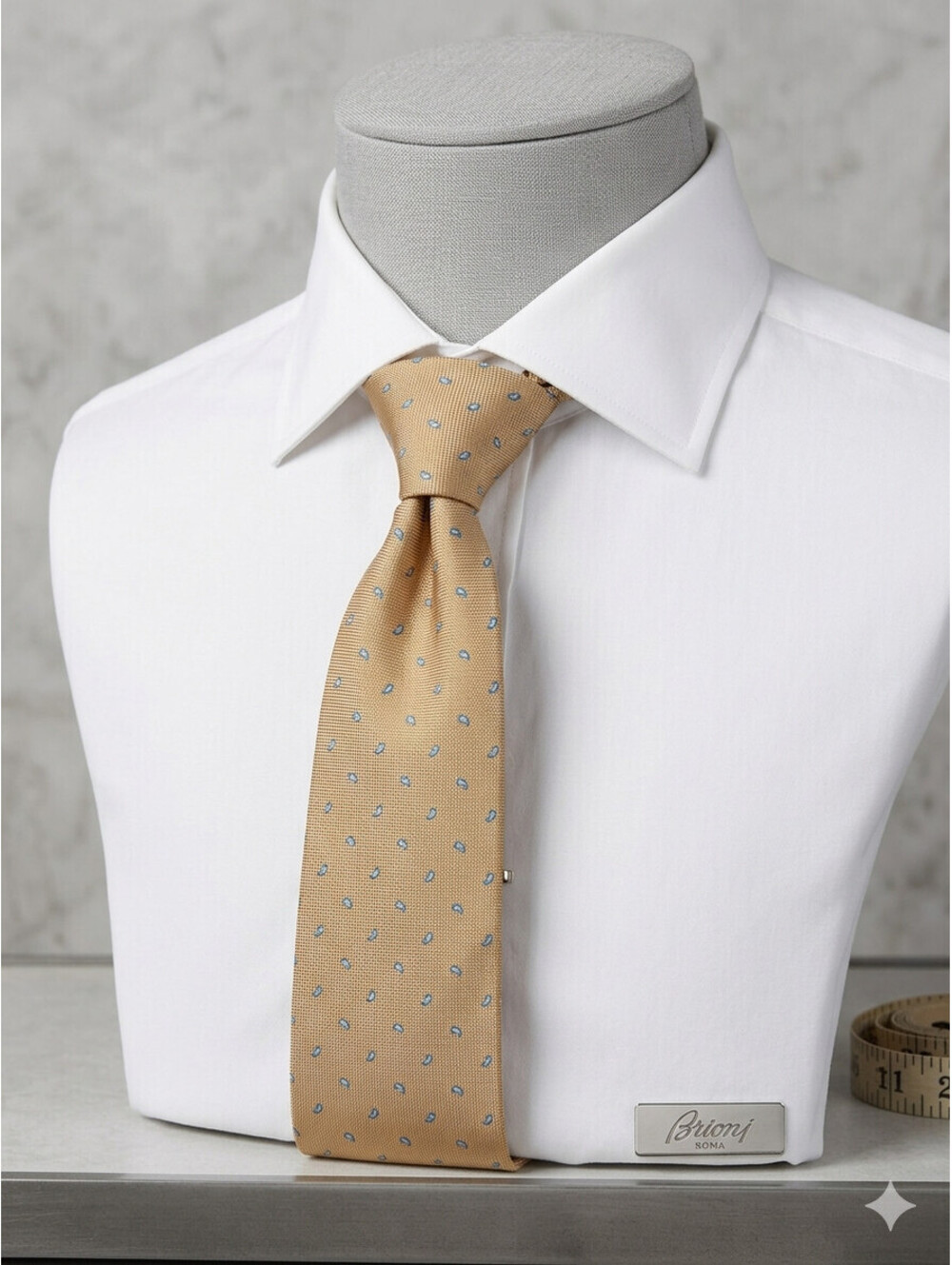 BRIONI Italy Silk Tie Gold Tan Blue Micro Paisley Handmade Luxury DSN B08017